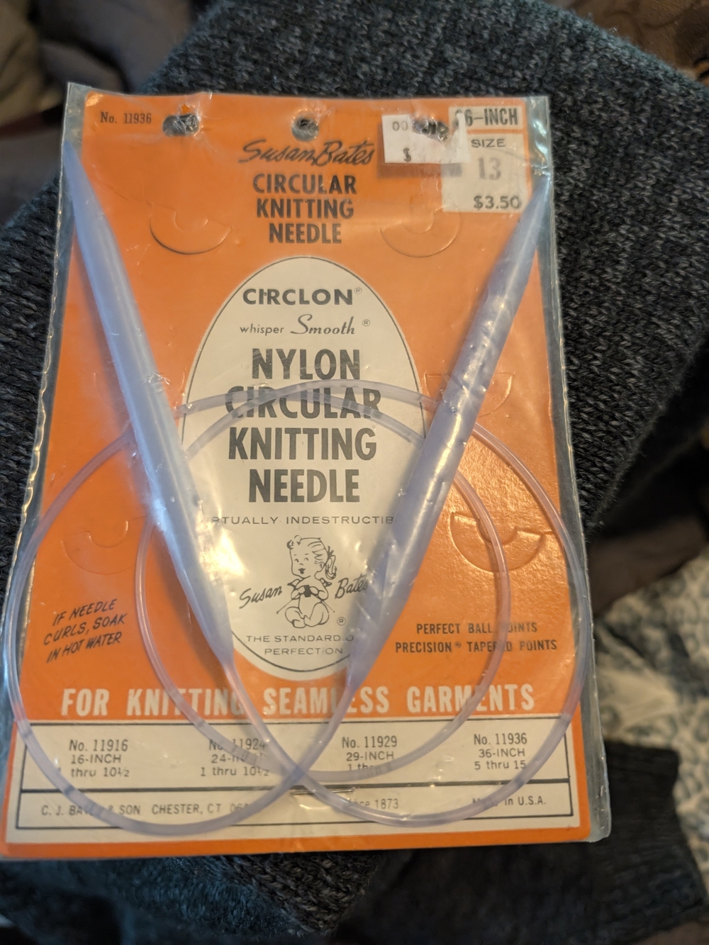 Vintage Nylon Circular Knitting Needle - Gray